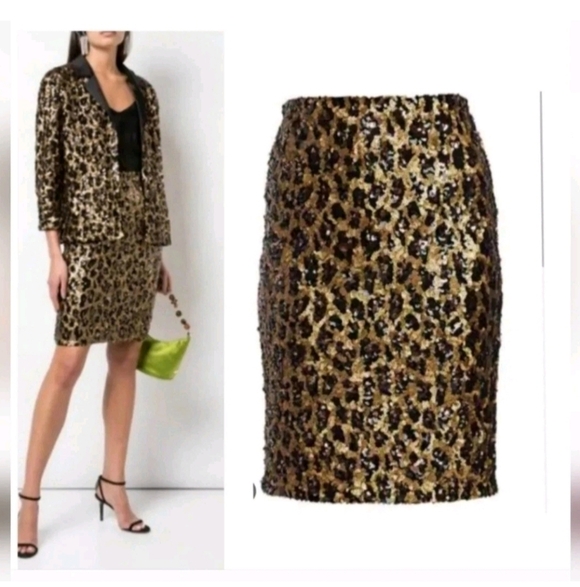 Alice + Olivia Dresses & Skirts - Alice + Olivia Ramos Leopard Sequin Pencil Skirt Size 0